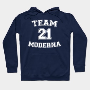 Vaccine pride: Team Moderna (white college jersey typeface) Hoodie